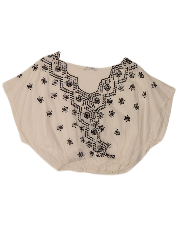 Zara Γυναικεία μπλούζα μπλούζας UK 10 Small White Floral Βαμβακερό