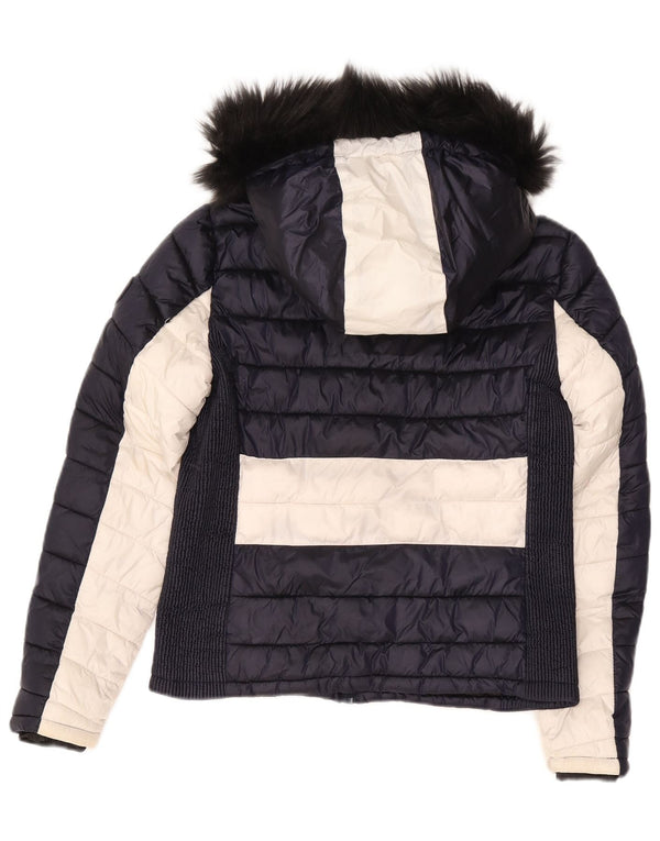 Superdry γυναικείο μπουφάν με κουκούλα UK 14 Large Navy Blue Colorblock