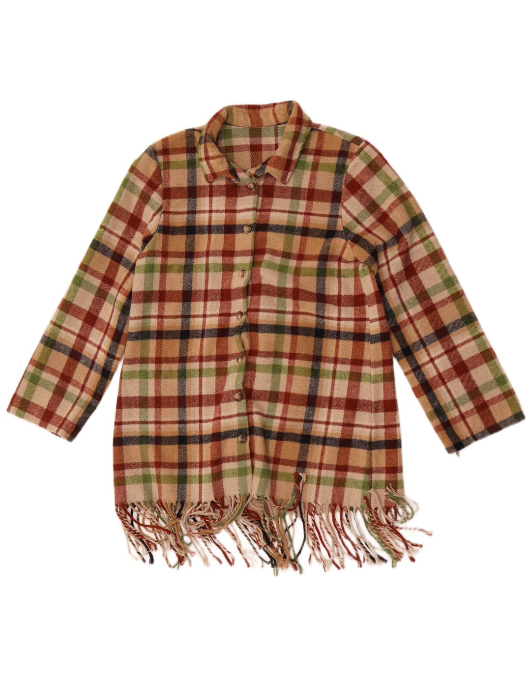 Vintage Γυναικείο Longline Πανωφόρι UK 14 Medium Πολύχρωμο Check Polyester