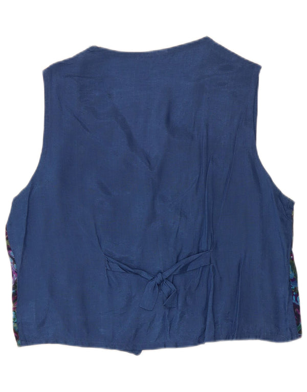Vintage γυναικείο γιλέκο UK 14 Medium Blue Floral Viscose Retro