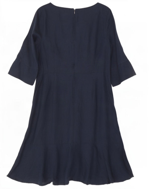 Monsoon γυναικείο μανίκι 3/4 ασύμμετρο φόρεμα UK 16 Large Navy Blue λινό