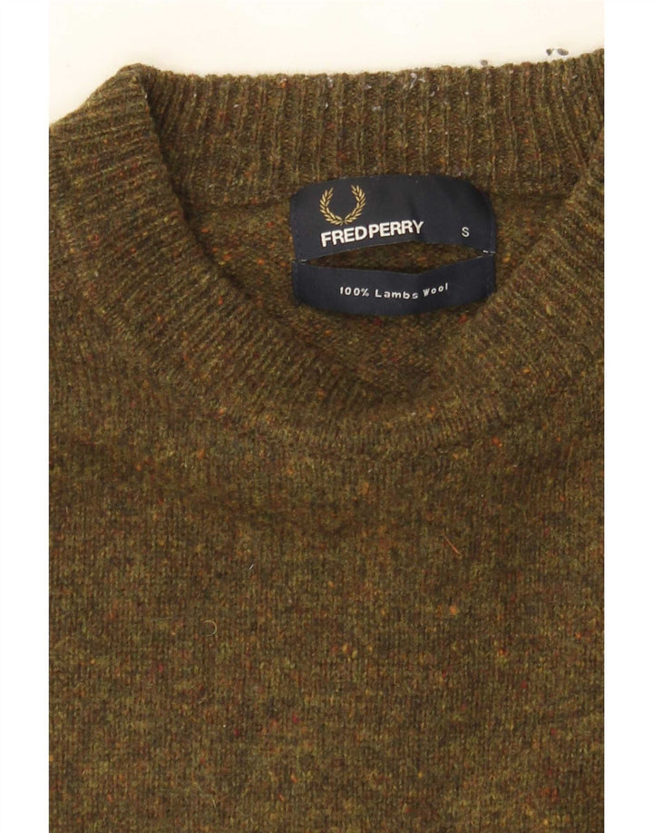 Fred Perry Ανδρικό πουλόβερ με λαιμόκοψη και λαιμόκοψη Μικρό χακί μαλλί αρνιού