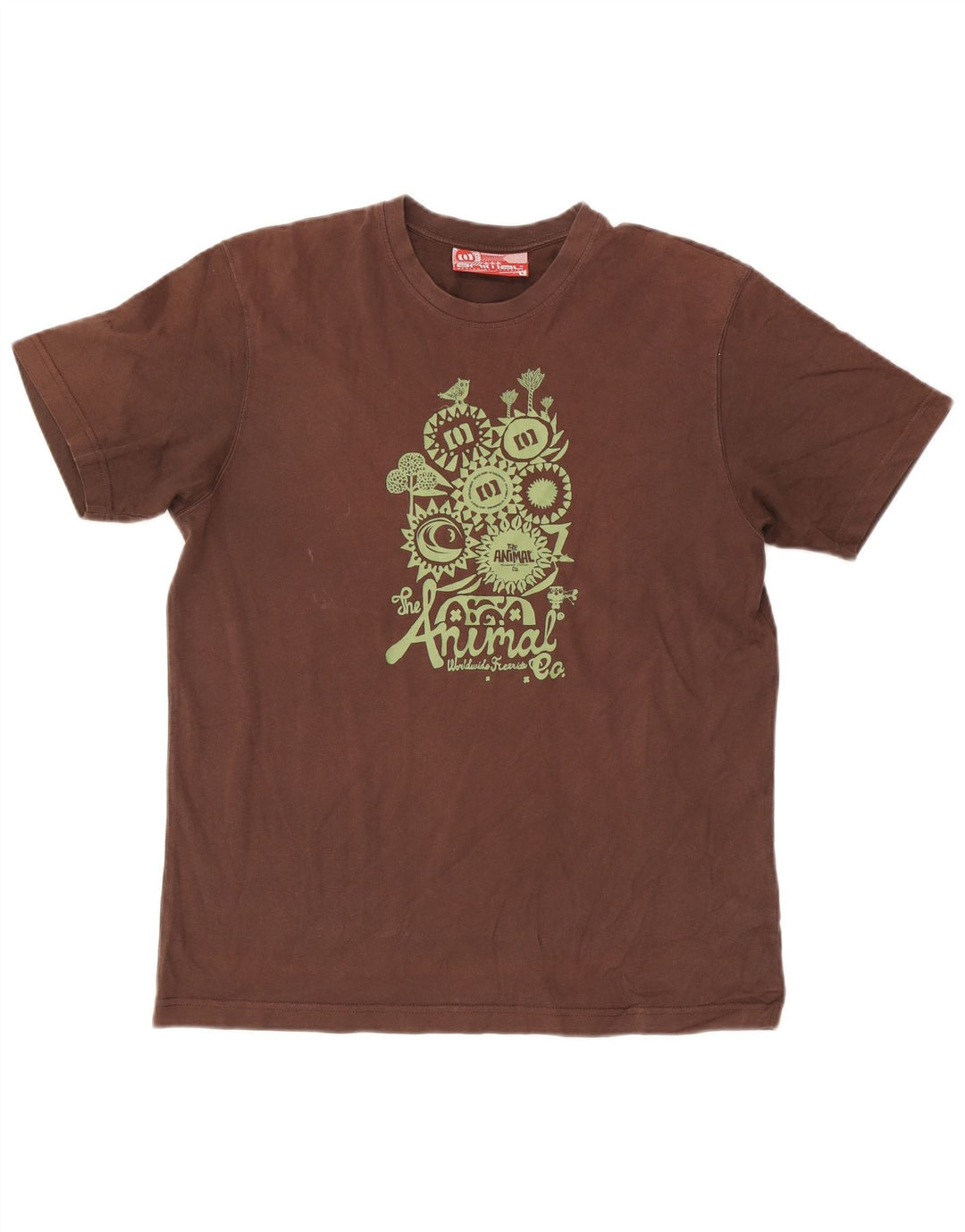 Ανδρικό Animal Graphic T-Shirt Top μεγάλο καφέ βαμβακερό
