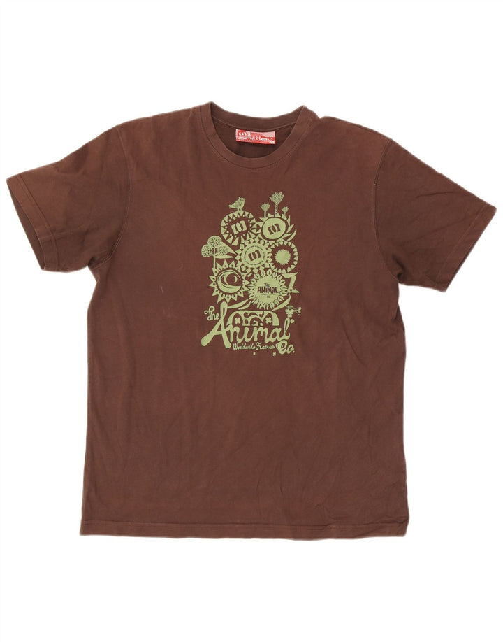 Ανδρικό Animal Graphic T-Shirt Top μεγάλο καφέ βαμβακερό