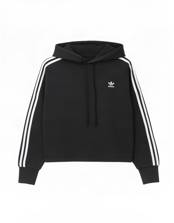 Adidas Womens Crop Oversized Hoodie Jumper UK 8 Small Black