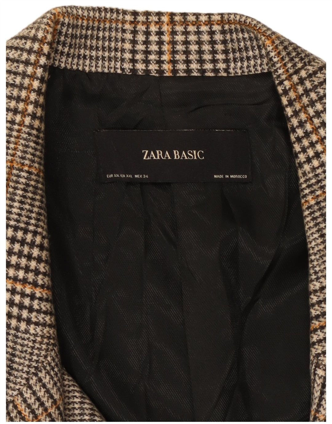 ZARA Γυναικείο παλτό με διπλό στήθος UK 20 2XL Γκρι Houndstooth Πολυεστέρας
