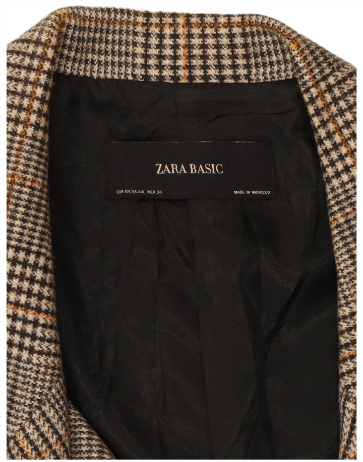 ZARA Γυναικείο παλτό με διπλό στήθος UK 20 2XL Γκρι Houndstooth Πολυεστέρας