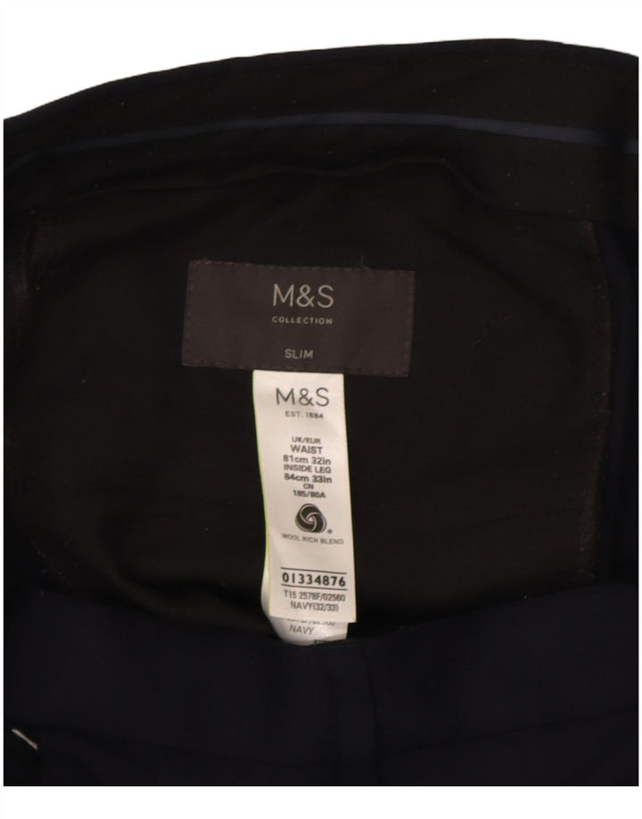 Marks & Spencer Ανδρικό Slim Suit Παντελόνι W32 L33 Navy Blue Wool