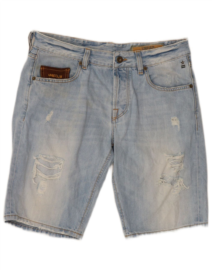 Ανδρικό Uniform Distressed τζιν σορτς W30 μεσαίο μπλε βαμβακερό