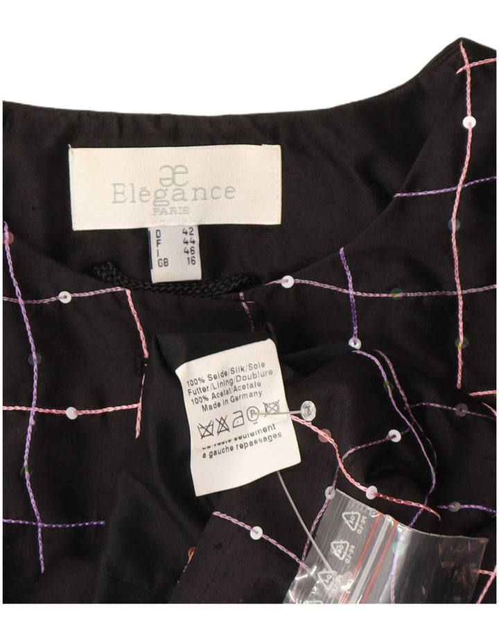 Elegance γυναικείο πουκάμισο μπλούζα UK 16 Large Black Check Silk