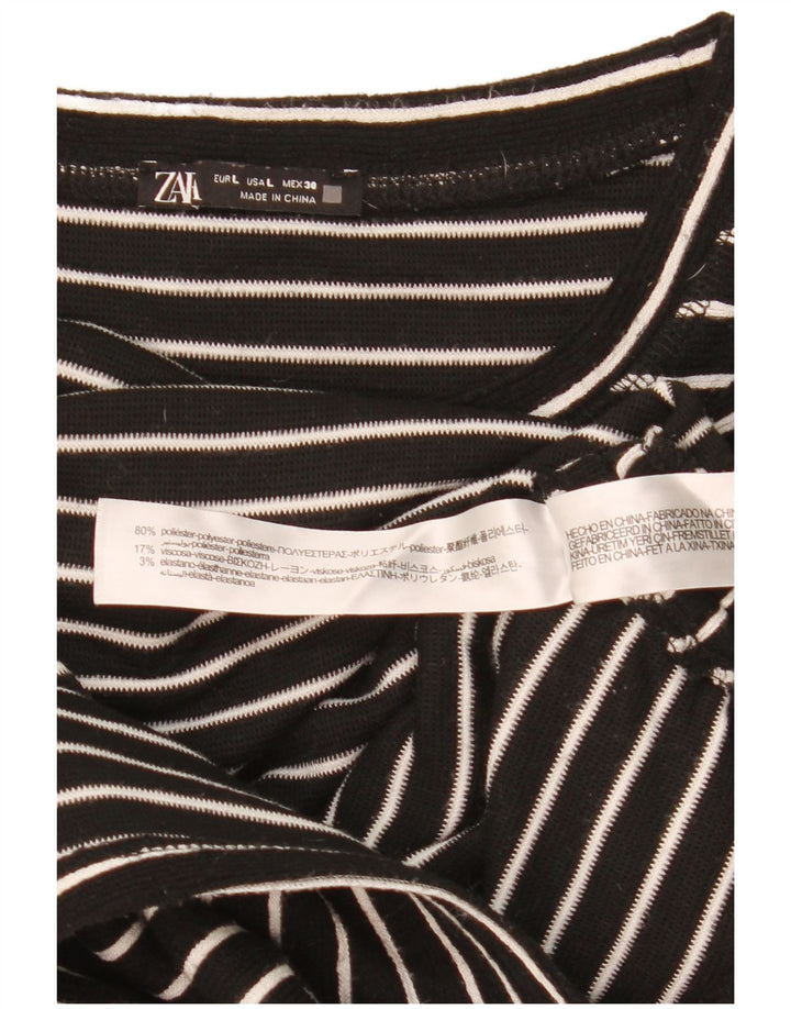Zara γυναικείο τοπ μακρυμάνικο UK 16 μεγάλο μαύρο ριγέ πολυεστέρα