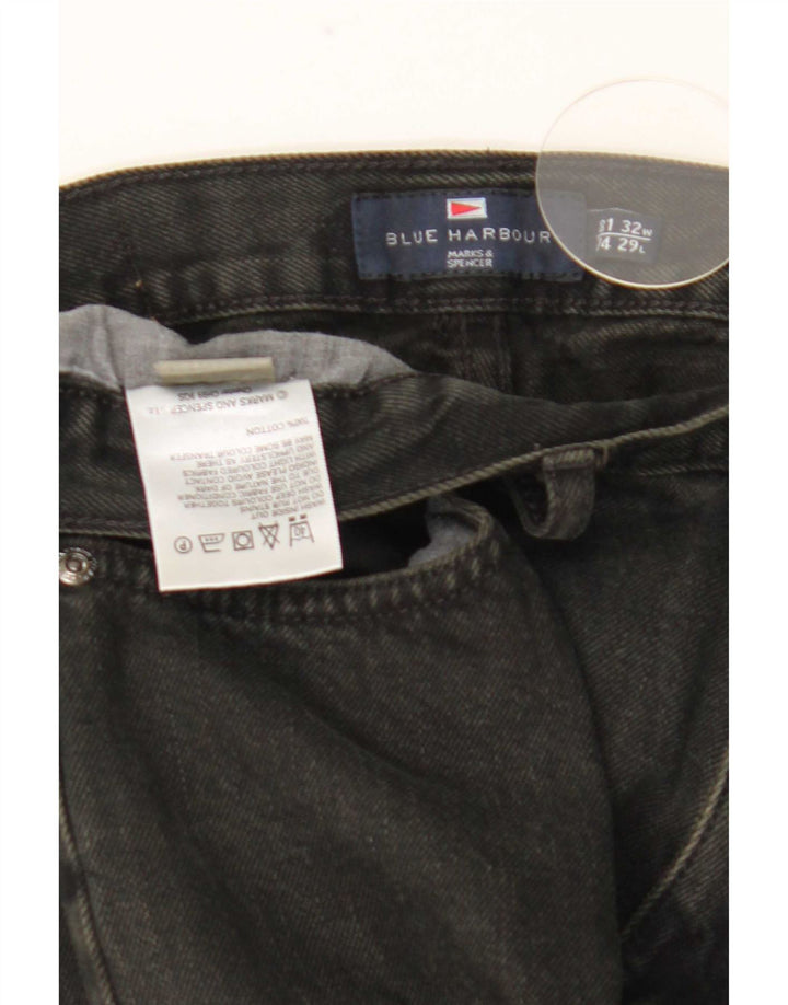 Marks & Spencer Ανδρικό Μπλε Harbor Straight Jeans W32 L29 Μαύρο βαμβακερό