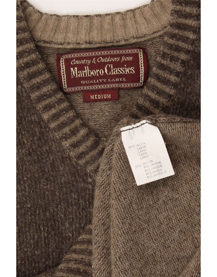 Γυναικείο πουλόβερ Marlboro Classics με V λαιμόκοψη UK 14 μεσαίο καφέ μαλλί