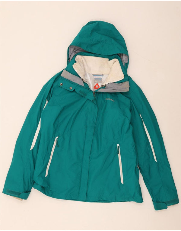Columbia Womens Interchange Hooded Ski Jacket UK 16 Large Green Colourblock