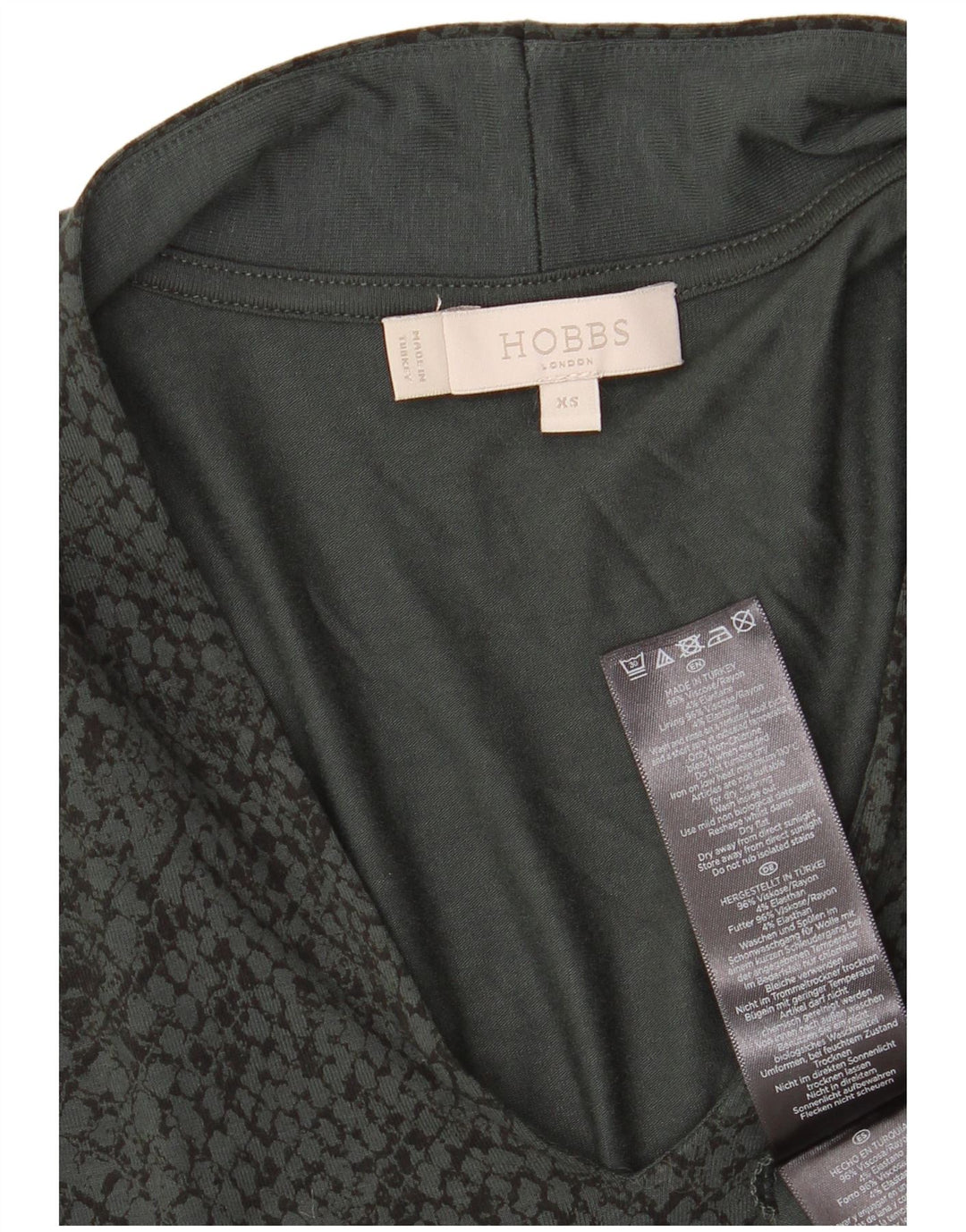 HOBBS Γυναικείο τοπ 3/4 μανίκι UK 6 XS Πράσινη βισκόζη ζωικής στάμπας