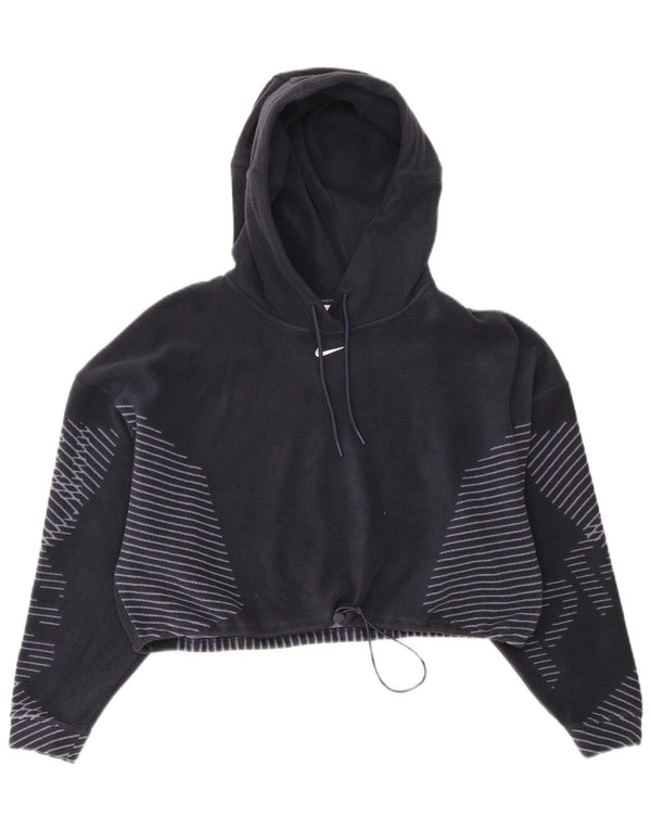 Γυναικεία Nike Crop Hooded Fleece Jumper UK 14 Medium Navy Blue Pinstripe
