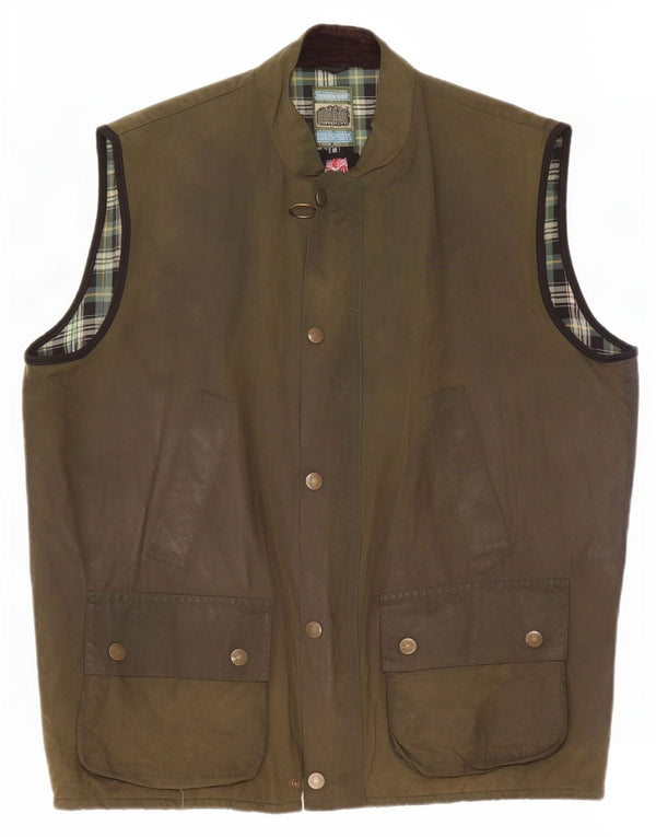Lennards Mens Waxed Cotton Gilet UK 42 XL Khaki