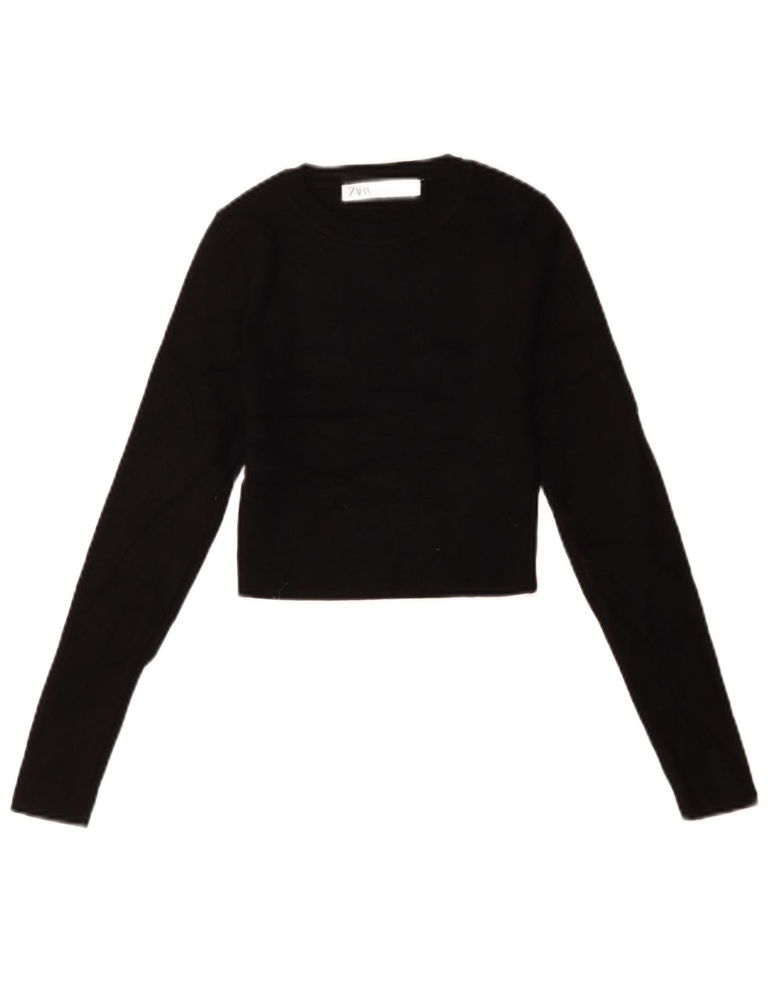 Zara Γυναικεία Crop Oversized Top μακρυμάνικο UK 10 Small Black Viscose