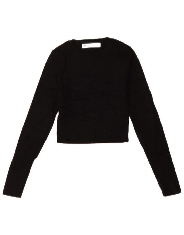 Zara Γυναικεία Crop Oversized Top μακρυμάνικο UK 10 Small Black Viscose