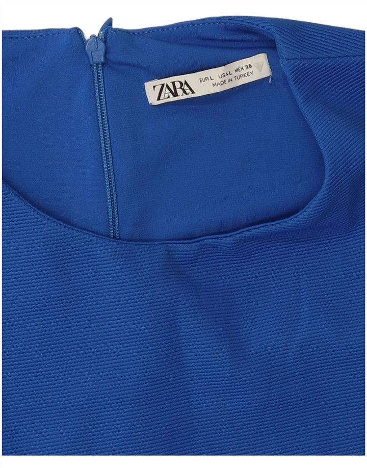 Zara Γυναικεία Crop Αμάνικη Μπλούζα Τοπ UK 14 Large Blue Polyester