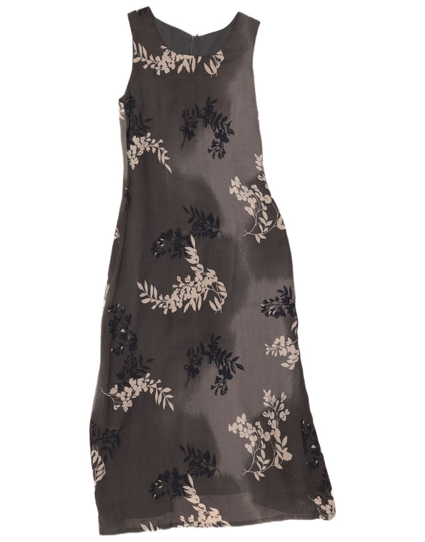 Vintage Γυναικείο Αμάνικο Maxi Φόρεμα UK 12 Medium Grey Floral