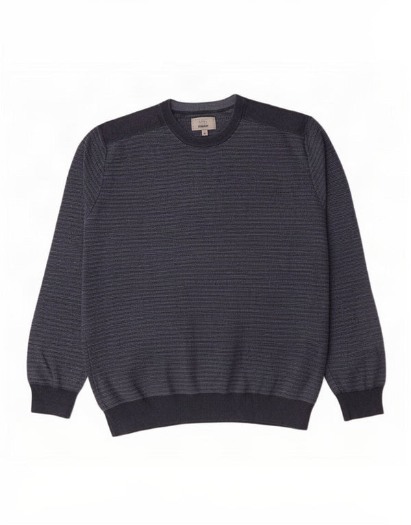Marks & Spencer Mens Crew Neck Jumper Sweater XL Navy Blue Striped