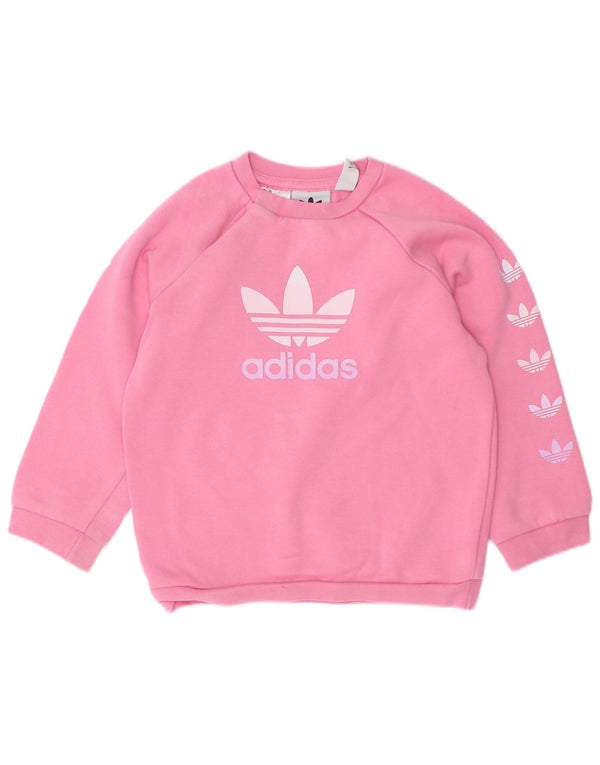 Adidas Baby Girls Graphic Sweatshirt Jumper 12-18 Months Pink Cotton