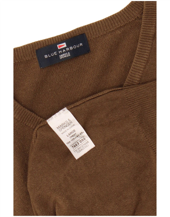 Ανδρικό πουλόβερ MARKS & SPENCER Μπλε Harbor V-Neck Jumper Μεγάλο Καφέ