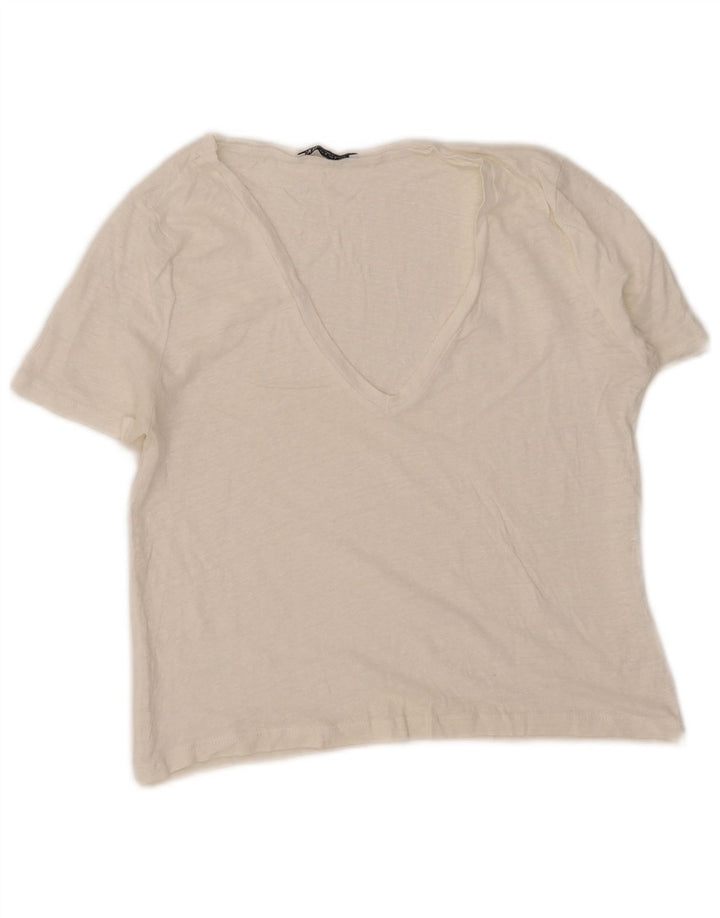 Zara Γυναικείο T-Shirt T-Shirt Top UK 12 Medium White
