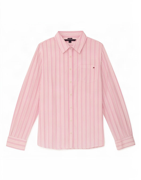 Tommy Hilfiger γυναικείο κλασικό πουκάμισο UK 16 μεγάλο ροζ ριγέ βαμβακερό