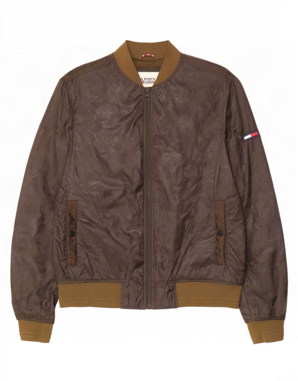 Tommy Hilfiger Mens Bomber Jacket UK 38 Medium Khaki Polyester