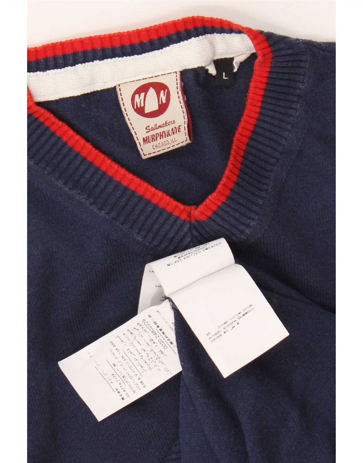 Ανδρικό πουλόβερ Murphy & Nye Sailmakers V-Neck Jumper Μεγάλο Navy Blue από βαμβάκι