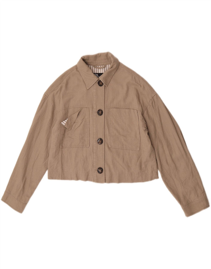 Zara Womens Crop Oversized Bomber Jacket UK 10 Small Beige Lenn