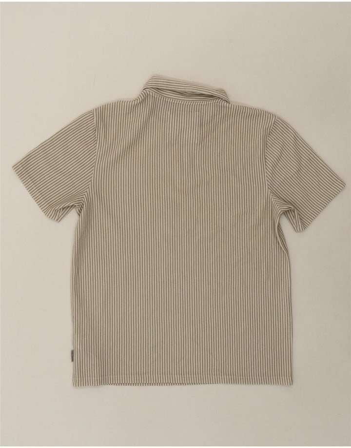 TED BAKER Mens Polo Shirt Size 4 Large Beige Striped Polyester Vintage Ted Baker and Second-Hand Ted Baker from Messina Hembry 
