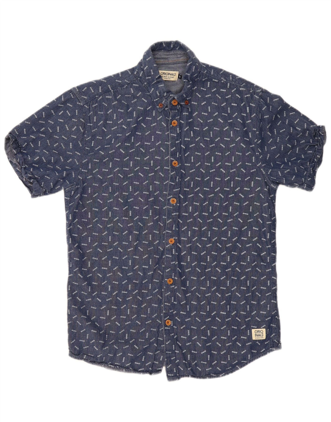 Jack & Jones Ανδρικό πουκάμισο με κοντό μανίκι με αφηρημένο σχέδιο, μεσαίο μπλε βαμβακερό