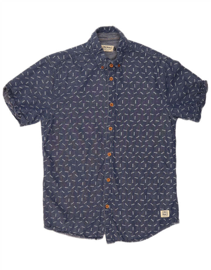 Jack & Jones Ανδρικό πουκάμισο με κοντό μανίκι με αφηρημένο σχέδιο, μεσαίο μπλε βαμβακερό