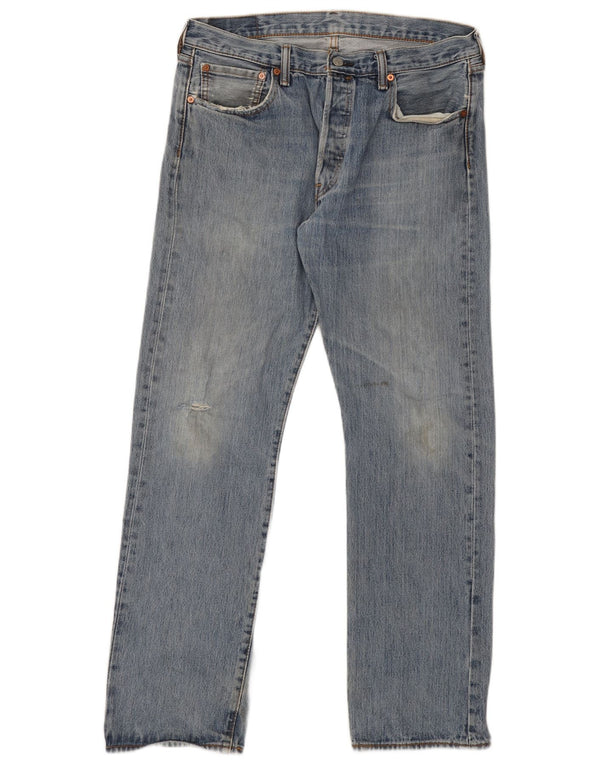 Levi's Mens 501 Distressed Straight Jeans W34 L32 Μπλε βαμβακερό