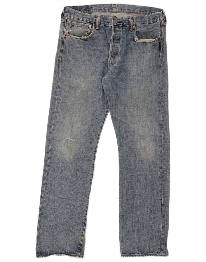 Levi's Mens 501 Distressed Straight Jeans W34 L32 Μπλε βαμβακερό