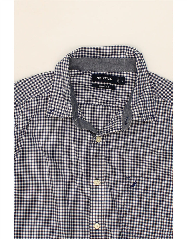 NAUTICA Mens Classic Fit Shirt Large Navy Blue Gingham Cotton Vintage Nautica and Second-Hand Nautica from Messina Hembry 