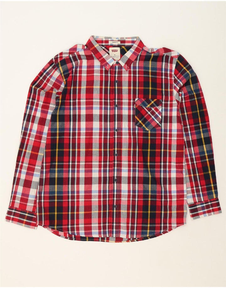 LEVI'S Mens Standard Fit Shirt 2XL Red Check Cotton Vintage Levi's and Second-Hand Levi's from Messina Hembry 