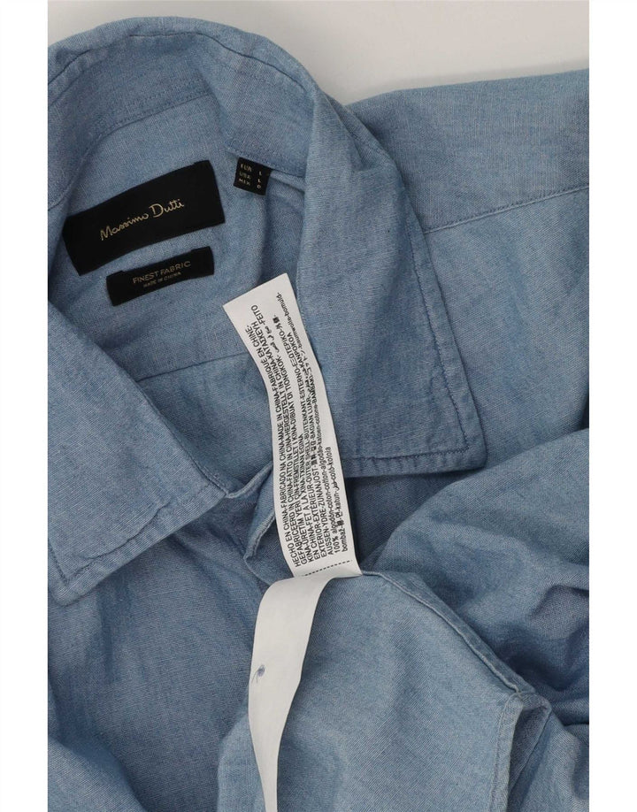 Ανδρικό κοντομάνικο πουκάμισο Massimo Dutti, μεγάλο μπλε βαμβακερό