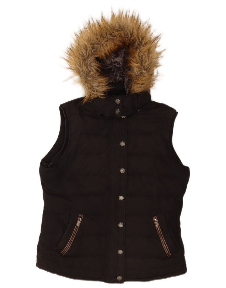 Fat Face Γυναικεία κουκούλα με επένδυση Gilet UK 12 μεσαίο μαύρο πολυεστέρας