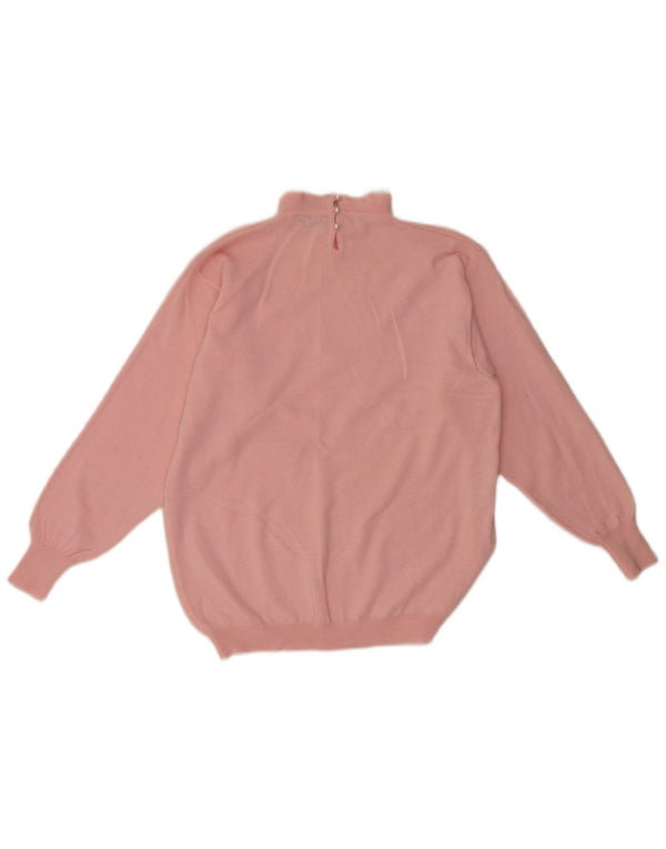 Vintage γυναικείο πουλόβερ με λαιμό χελώνα UK 12 Medium Pink Floral Retro