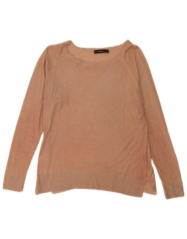 Zara Γυναικείο πουλόβερ με λαιμόκοψη UK 14 Medium Beige
