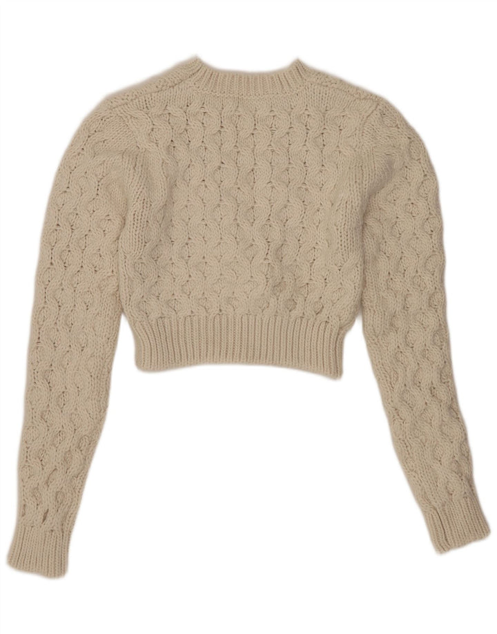 Zara Γυναικείο πουλόβερ με λαιμόκοψη Crop Crop UK 10 Small White Polyester