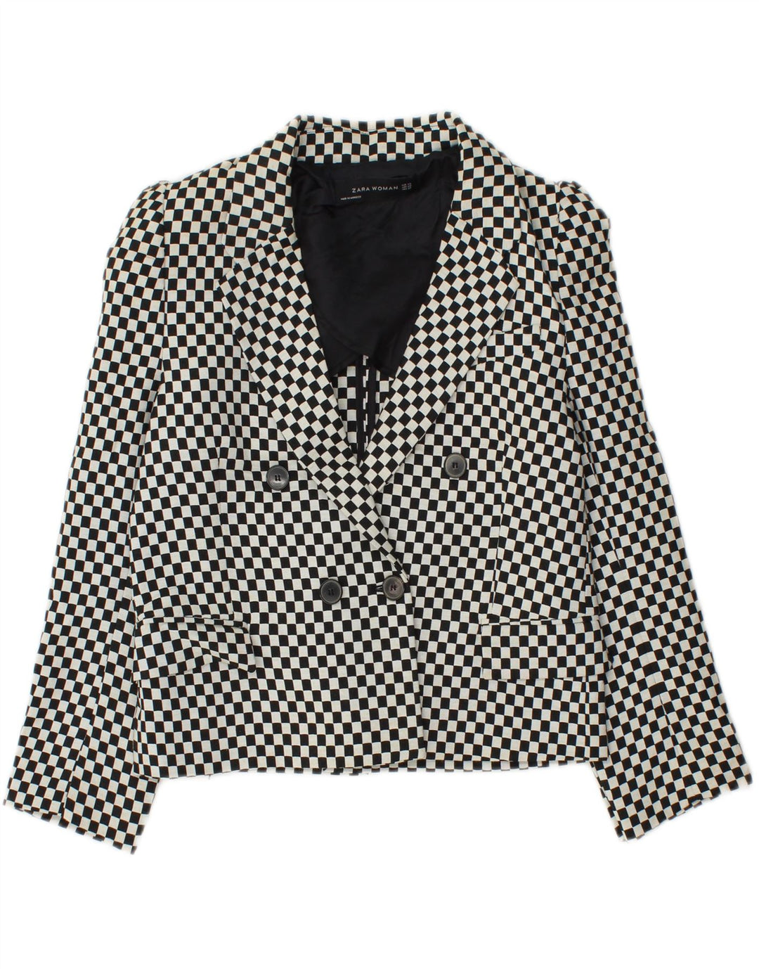 Zara Γυναικείο Μπουφάν Blazer με διπλό στήθος Crop UK 6 XS Μαύρο γεωμετρικό