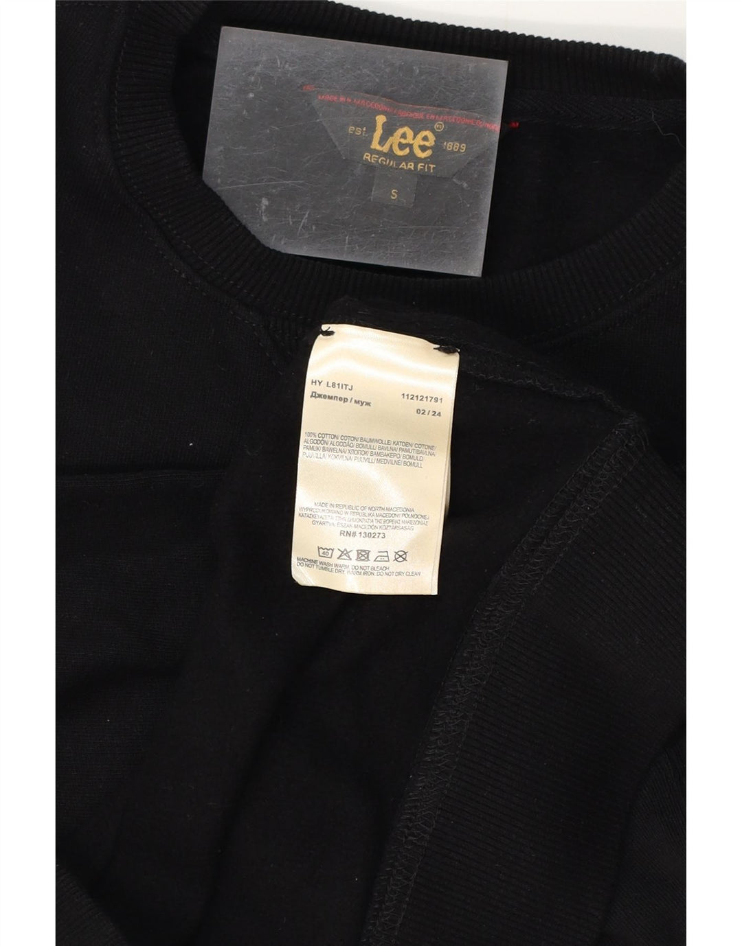 Ανδρικό φούτερ LEE Regular Fit Jumper Μικρό μαύρο βαμβακερό