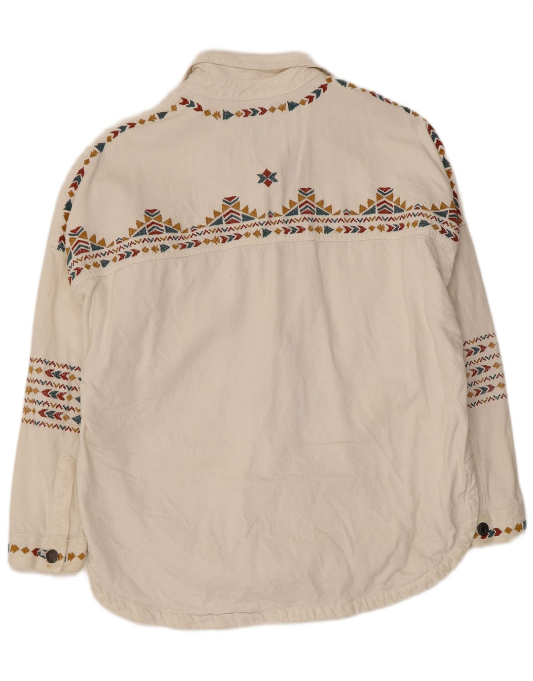 Zara Γυναικείο πουκάμισο Oversized UK 10 Small White Geometric Cotton