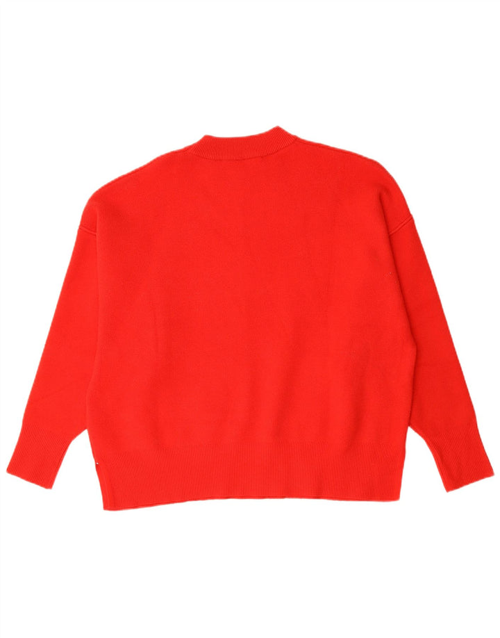 ZARA Womens Oversized Crew Neck Jumper Sweater UK 10 Small Red Viscose