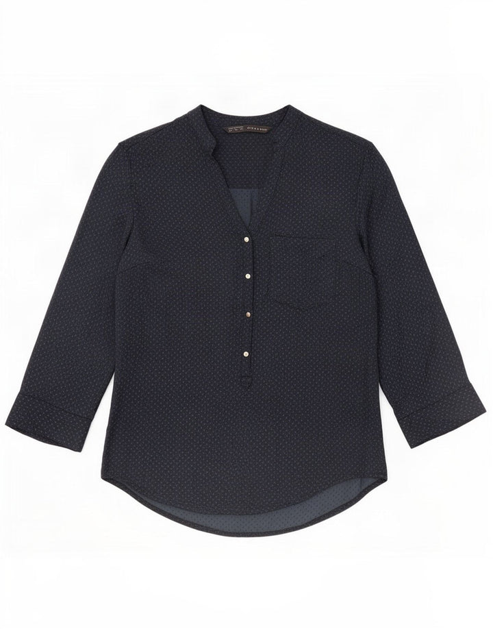 Zara Γυναικεία μπλούζα με 3/4 μανίκια Τοπ UK 14 Medium Navy Blue Spotted